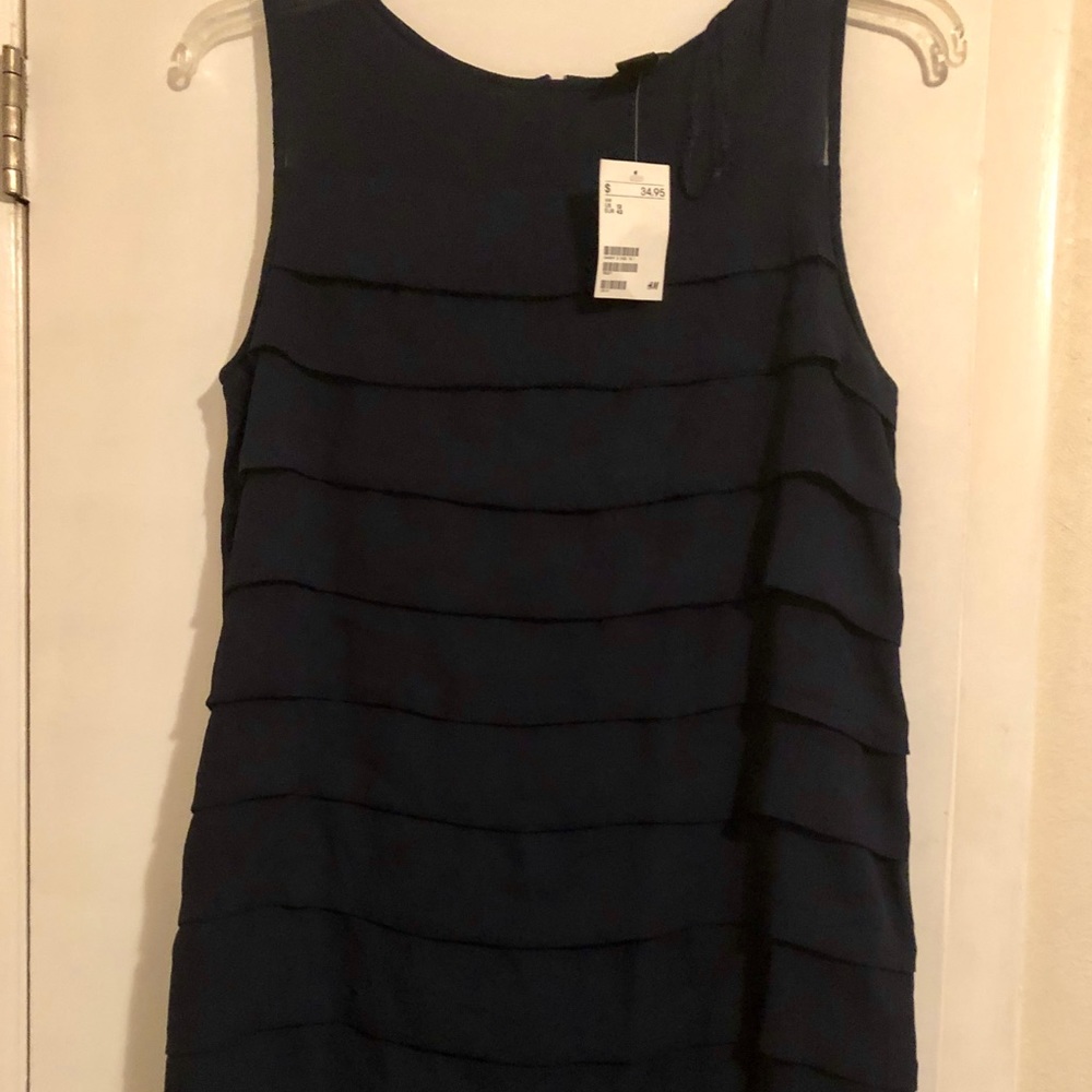 H&M Navy Blue Ruffle Cocktail Dress Size 12 NWT
